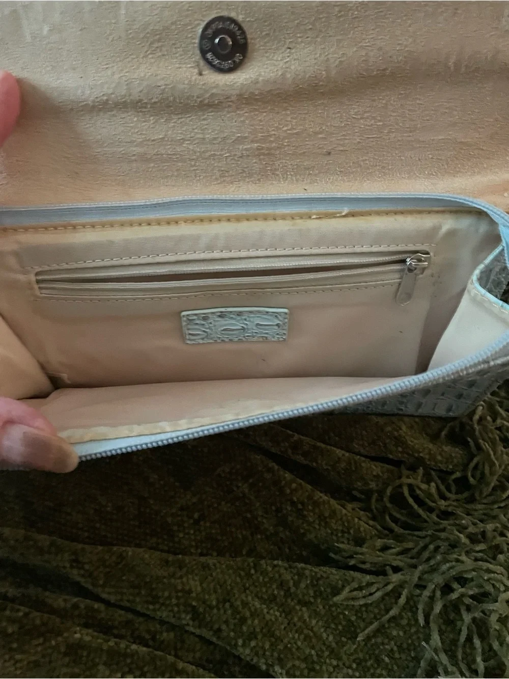 Kate Spade New York crocodile-embossed metal ring wristlet/clutch